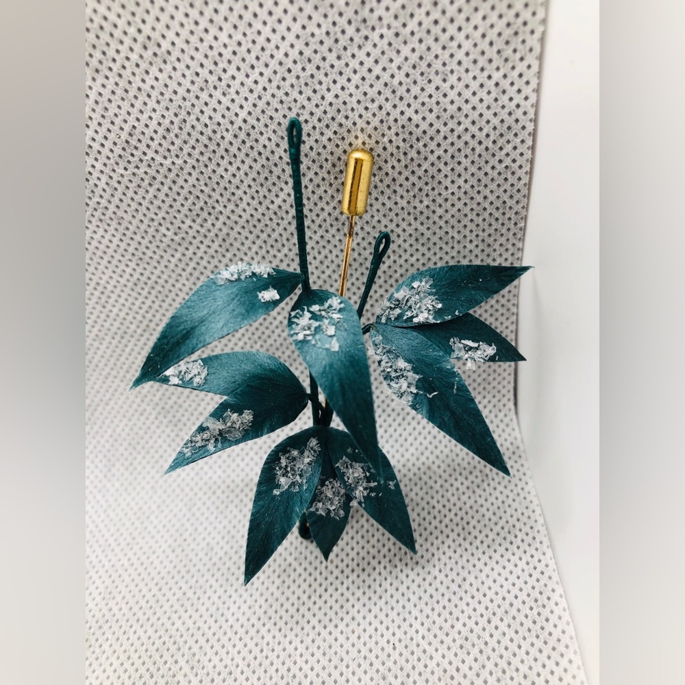 Teal Leaf Floral Pin with Gold Accent